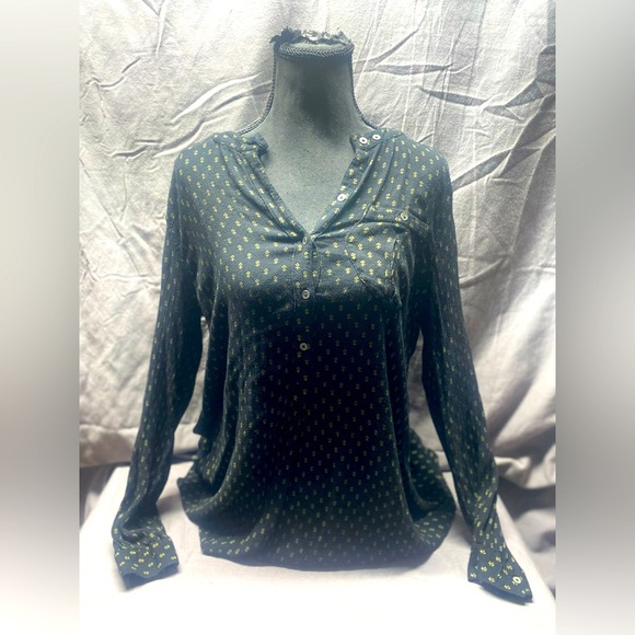 Free People Black Print Boho Hi Low Oversized Tunic Blouse Black Women's M - Picture 1 of 7